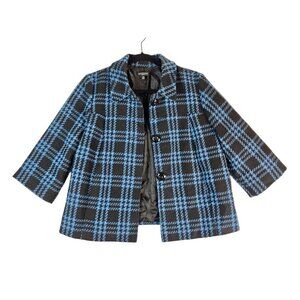 Short Cut Jacket Blazer 60s Style Blue Black Tweed Plaid PM Notations Career Wea